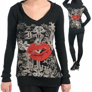 LA Bus Stop Long Sleeve Hoodie Pullover Sweatshirt Thermal Top Bling Black